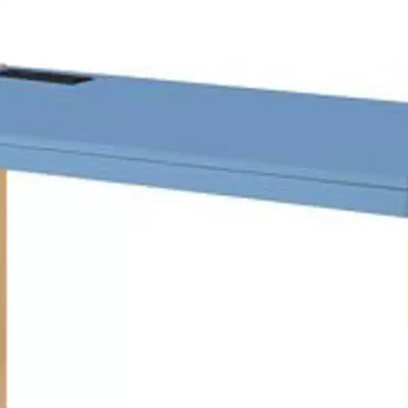 Bureau avec station d'accueil USB et pieds en métal, bleu et or rose