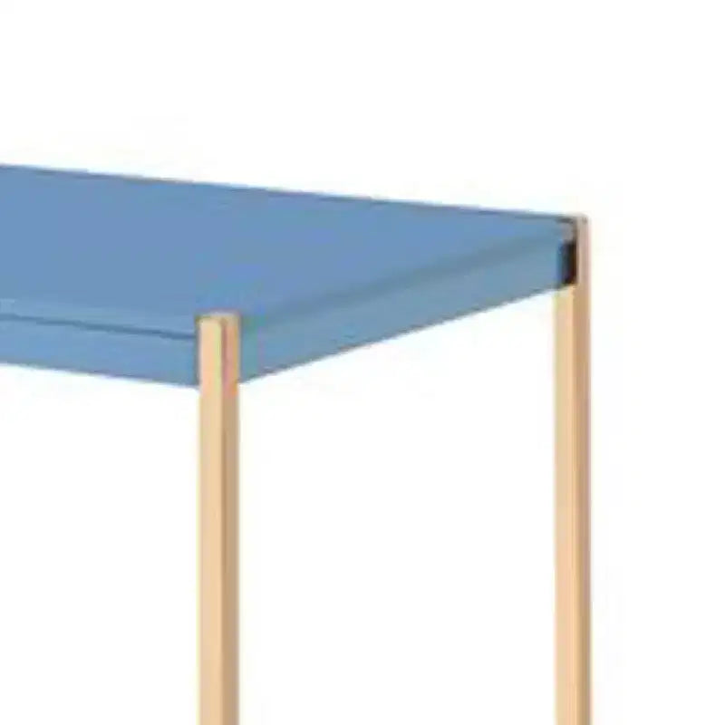 Bureau avec station d'accueil USB et pieds en métal, bleu et or rose