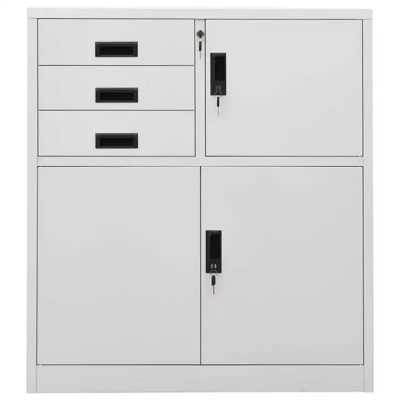 Meuble de rangement pour classement, meuble de bureau avec serrure pour bureau à domicile, en acier - Gris clair sans jardinière