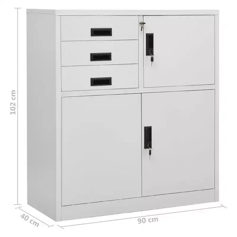 Meuble de rangement pour classement, meuble de bureau avec serrure pour bureau à domicile, en acier - Gris clair sans jardinière