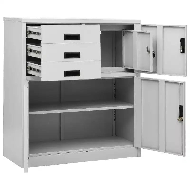 Meuble de rangement pour classement, meuble de bureau avec serrure pour bureau à domicile, en acier - Gris clair sans jardinière