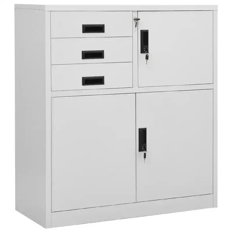Meuble de rangement pour classement, meuble de bureau avec serrure pour bureau à domicile, en acier - Gris clair sans jardinière