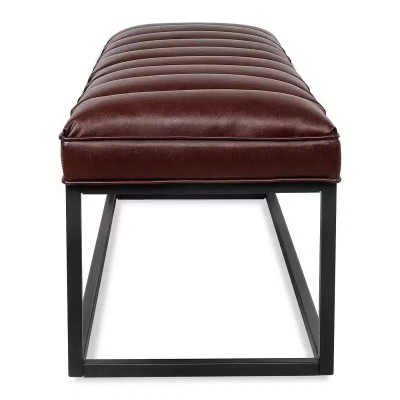 Banc de 137 cm en similicuir rembourré avec base en métal, banc d'entrée moderne pour chambre à coucher et salon