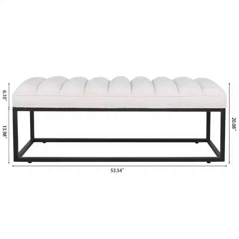 Banc de 137 cm en similicuir rembourré avec base en métal, banc d'entrée moderne pour chambre à coucher et salon