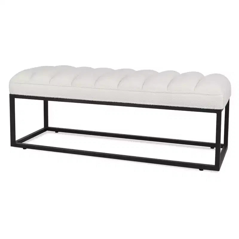 Banc de 137 cm en similicuir rembourré avec base en métal, banc d'entrée moderne pour chambre à coucher et salon