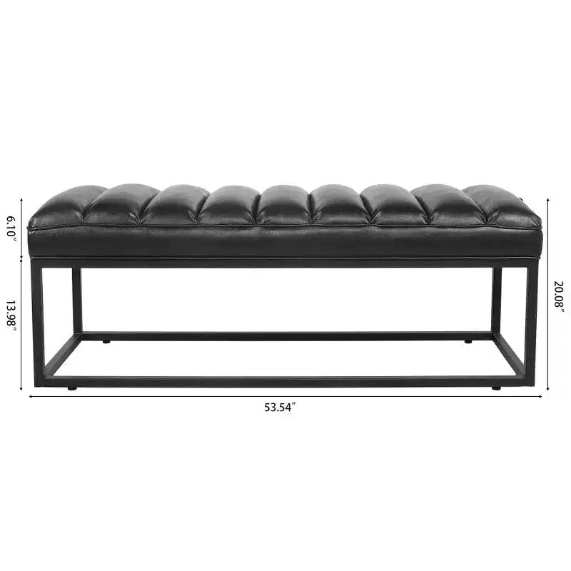 Banc de 137 cm en similicuir rembourré avec base en métal, banc d'entrée moderne pour chambre à coucher et salon
