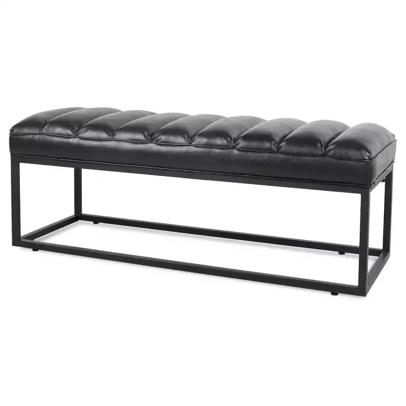 Banc de 137 cm en similicuir rembourré avec base en métal, banc d'entrée moderne pour chambre à coucher et salon