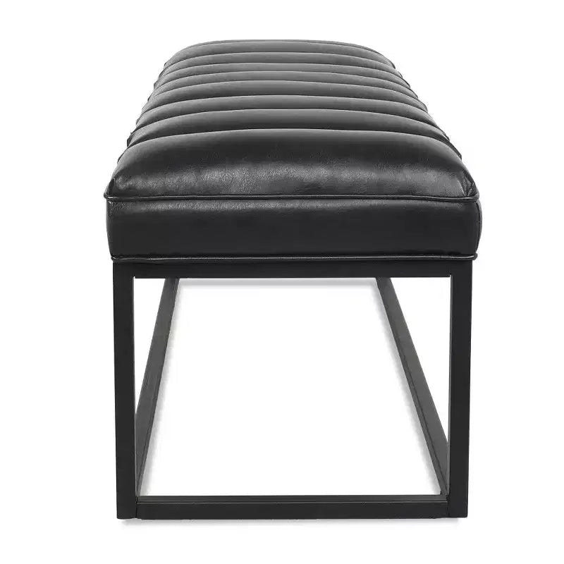 Banc de 137 cm en similicuir rembourré avec base en métal, banc d'entrée moderne pour chambre à coucher et salon