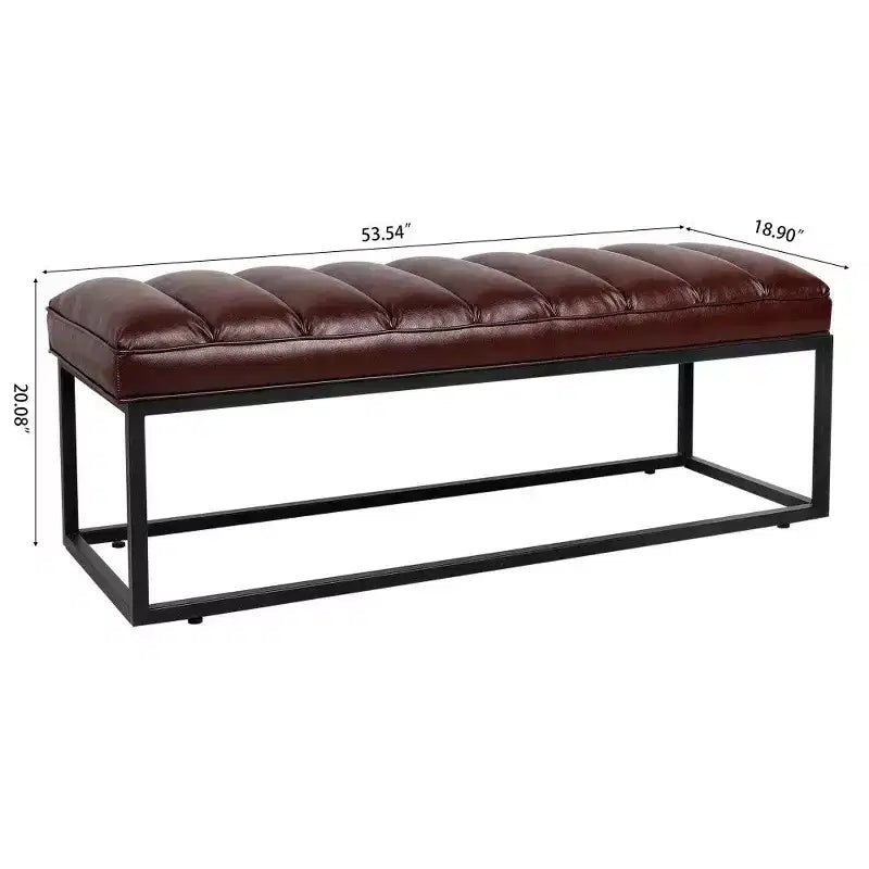 Banc de 137 cm en similicuir rembourré avec base en métal, banc d'entrée moderne pour chambre à coucher et salon