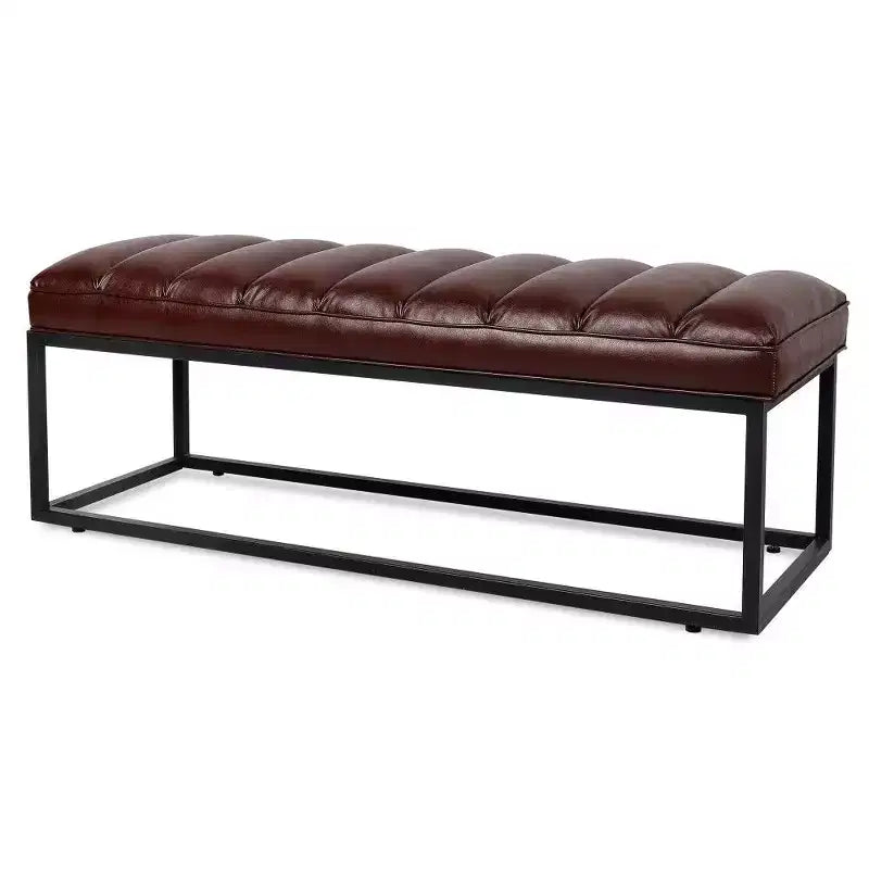 Banc de 137 cm en similicuir rembourré avec base en métal, banc d'entrée moderne pour chambre à coucher et salon
