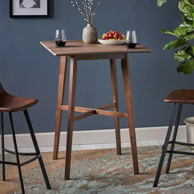 Table de bar rectangulaire moderne, finition noyer, style pub chic et haut, 4 places
