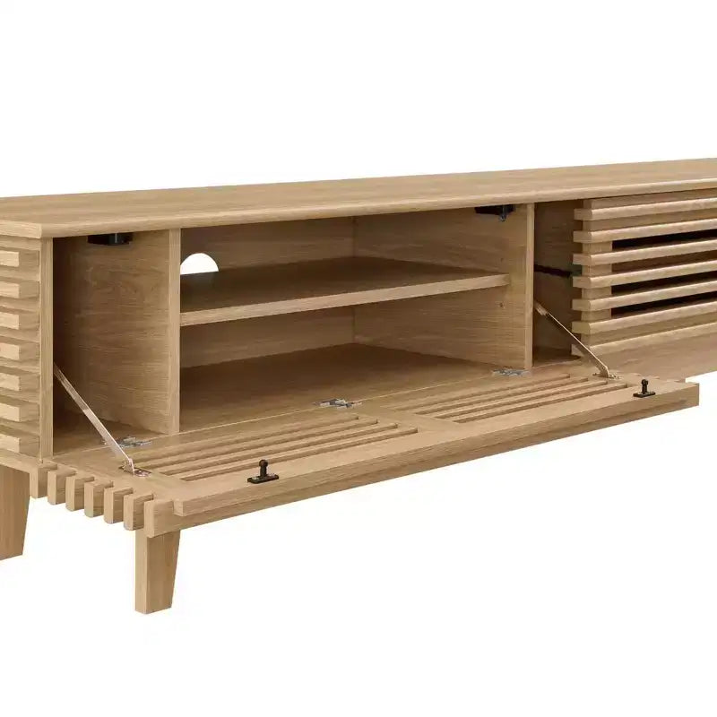 Meuble TV Mid-Century Moderne de 180 cm pour téléviseurs jusqu'à 80", étagères réglables, gestion des câbles, marron