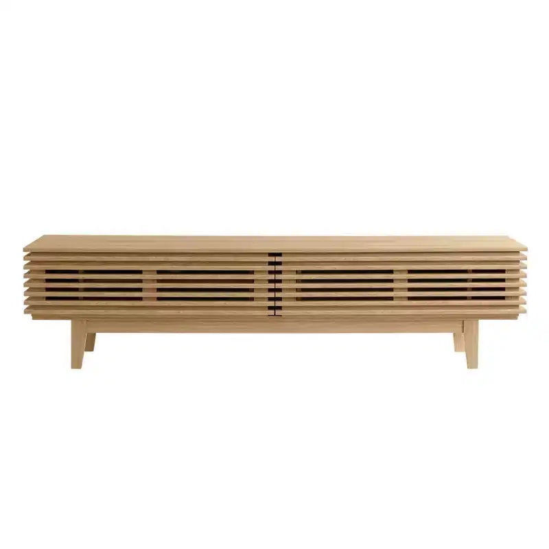 Meuble TV Mid-Century Moderne de 180 cm pour téléviseurs jusqu'à 80", étagères réglables, gestion des câbles, marron