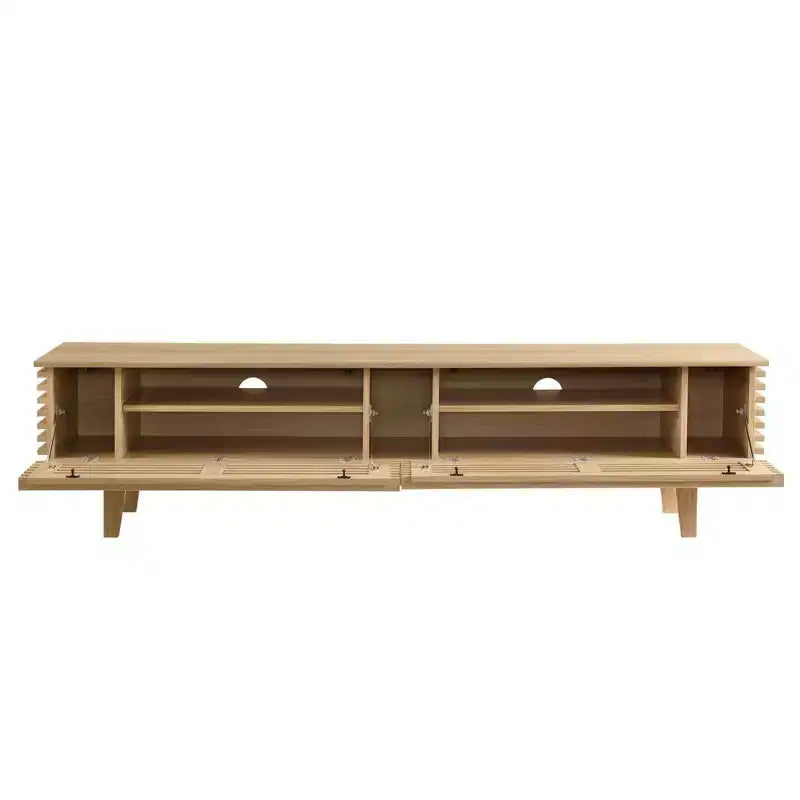 Meuble TV Mid-Century Moderne de 180 cm pour téléviseurs jusqu'à 80", étagères réglables, gestion des câbles, marron