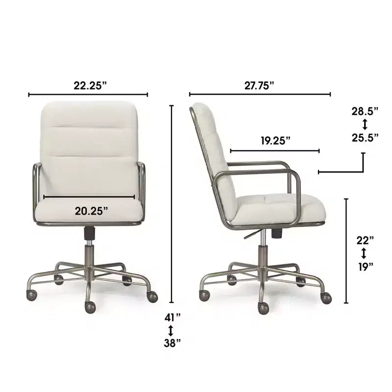 Chaise de bureau moderne Crème/Blanc : Rembourrée, Pivotante, Hauteur réglable, Cadre en bois et métal