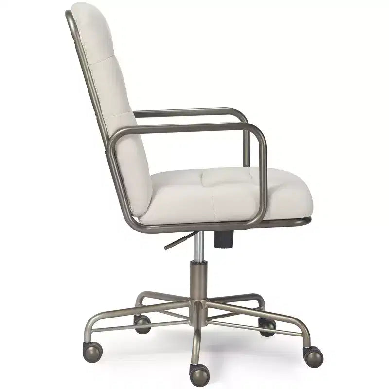 Chaise de bureau moderne Crème/Blanc : Rembourrée, Pivotante, Hauteur réglable, Cadre en bois et métal