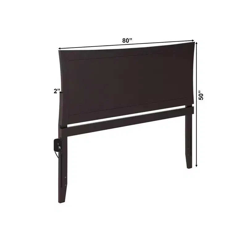 Tête de lit en panneau de bois expresso avec chargeur USB, finition satinée, 203 x 127 cm