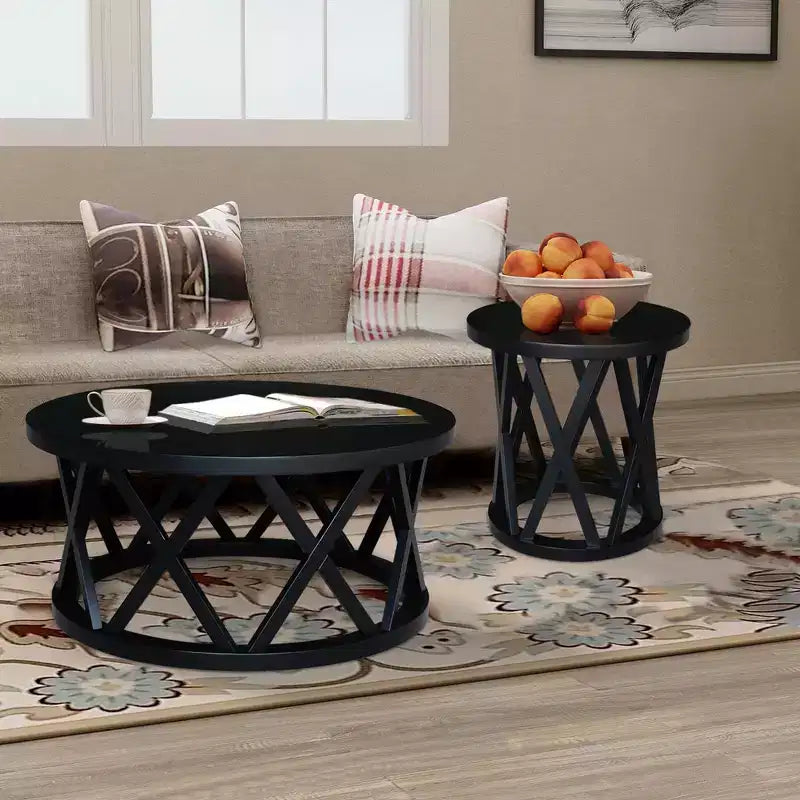 Table basse ronde 40" en bois dur noir