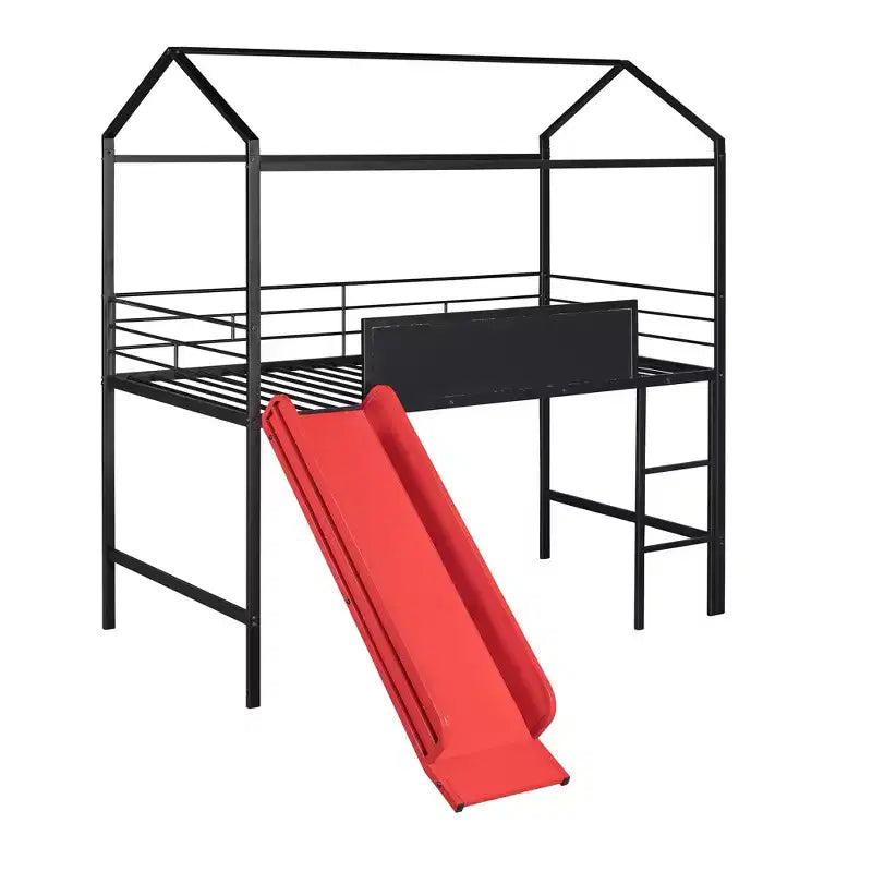 Lit mezzanine enfant avec toboggan et tableau, en métal, pour une aire de jeux amusante