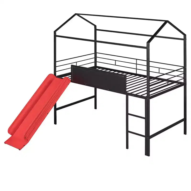 Lit mezzanine enfant avec toboggan et tableau, en métal, pour une aire de jeux amusante