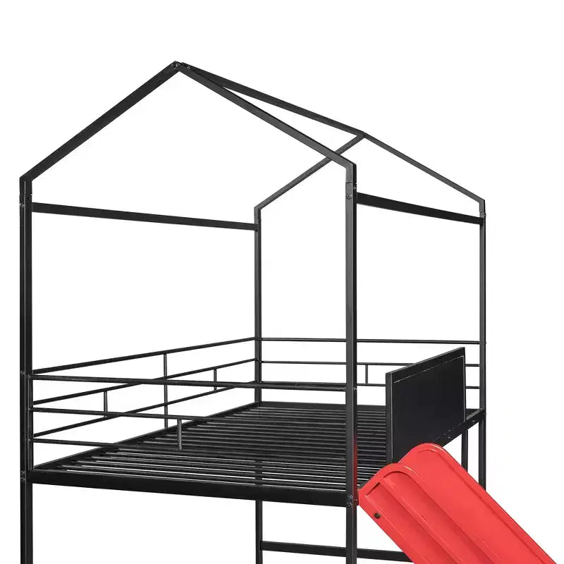 Lit mezzanine enfant avec toboggan et tableau, en métal, pour une aire de jeux amusante