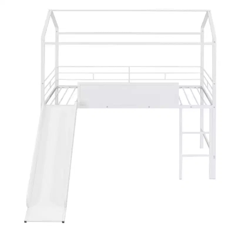 Lit mezzanine enfant avec toboggan et tableau, en métal, pour une aire de jeux amusante