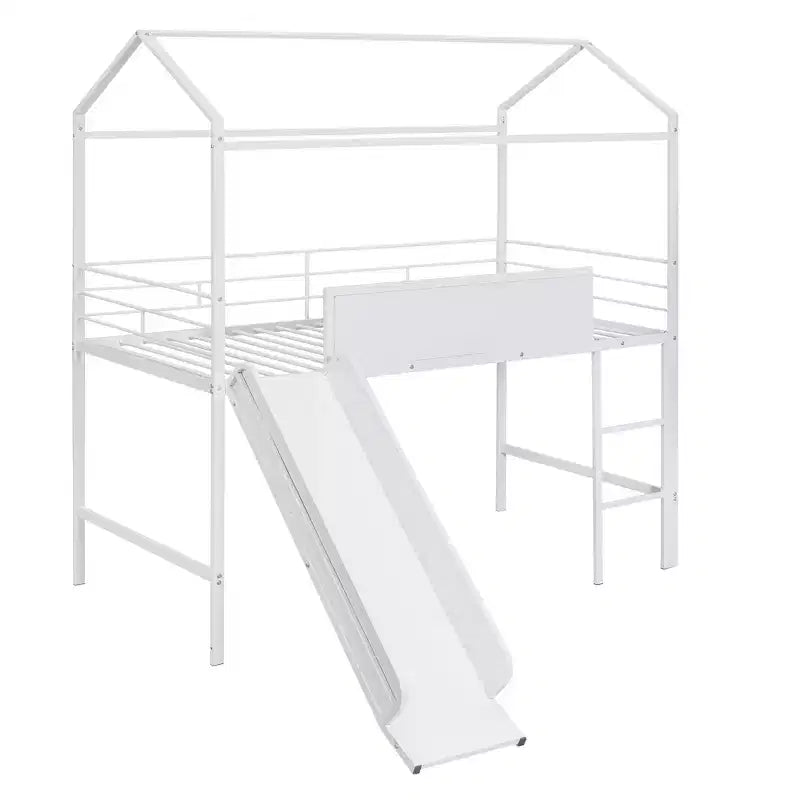 Lit mezzanine enfant avec toboggan et tableau, en métal, pour une aire de jeux amusante