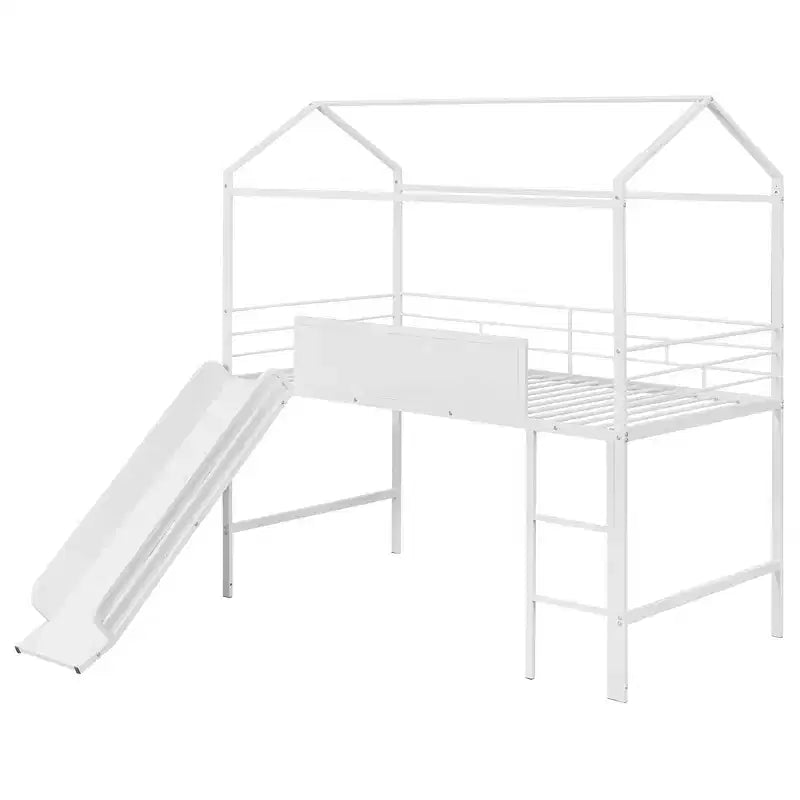 Lit mezzanine enfant avec toboggan et tableau, en métal, pour une aire de jeux amusante