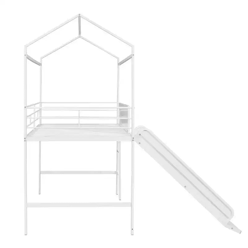 Lit mezzanine enfant avec toboggan et tableau, en métal, pour une aire de jeux amusante