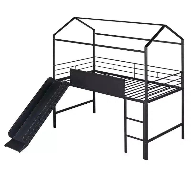 Lit mezzanine enfant avec toboggan et tableau, en métal, pour une aire de jeux amusante