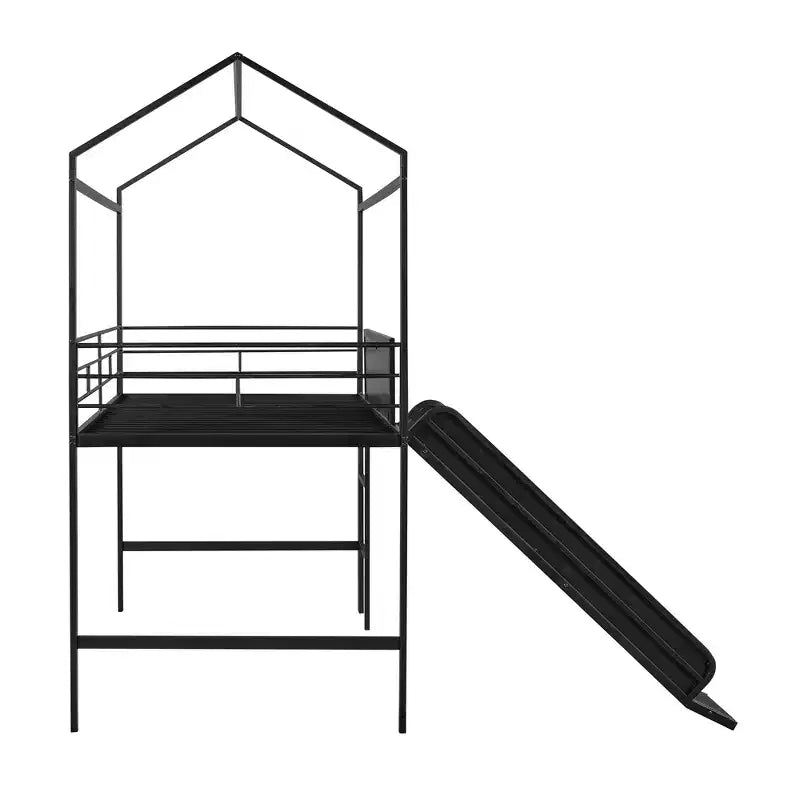 Lit mezzanine enfant avec toboggan et tableau, en métal, pour une aire de jeux amusante