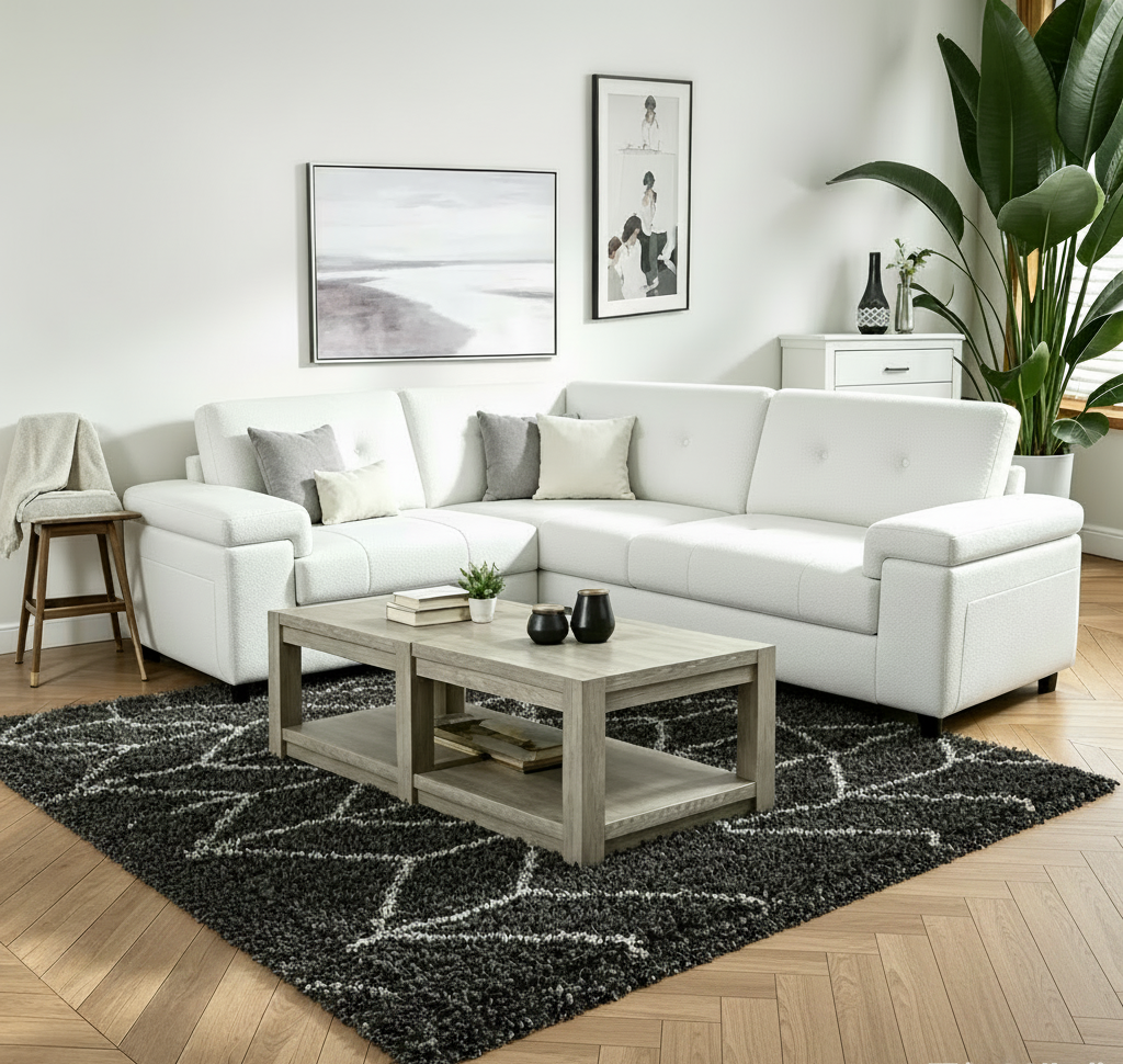 Canapé moderne 3 places 85, en tissu chenille avec accoudoirs larges réglables et dossier touffeté capitonné, montage facile